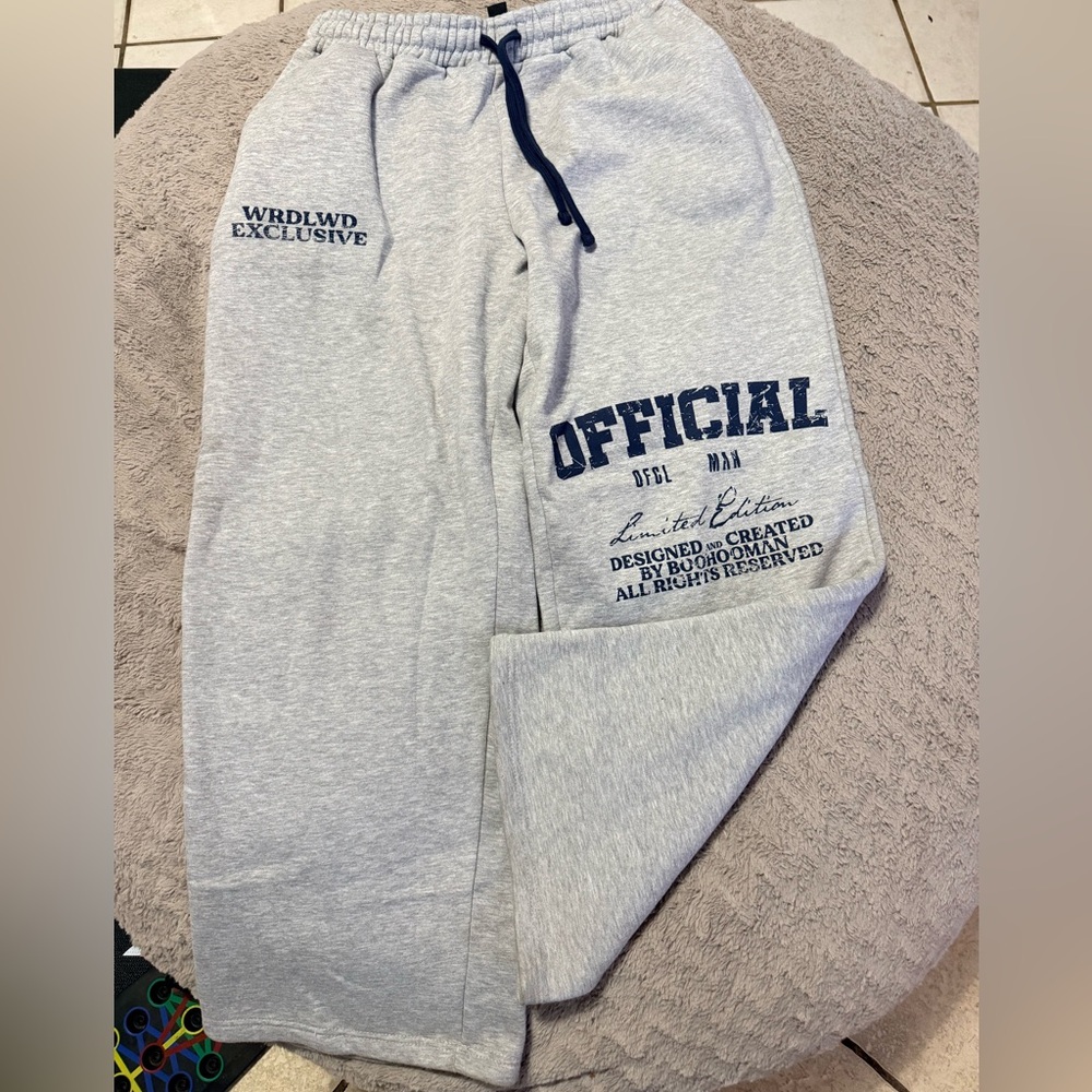 Gray Sweatpants with Blue Lettering